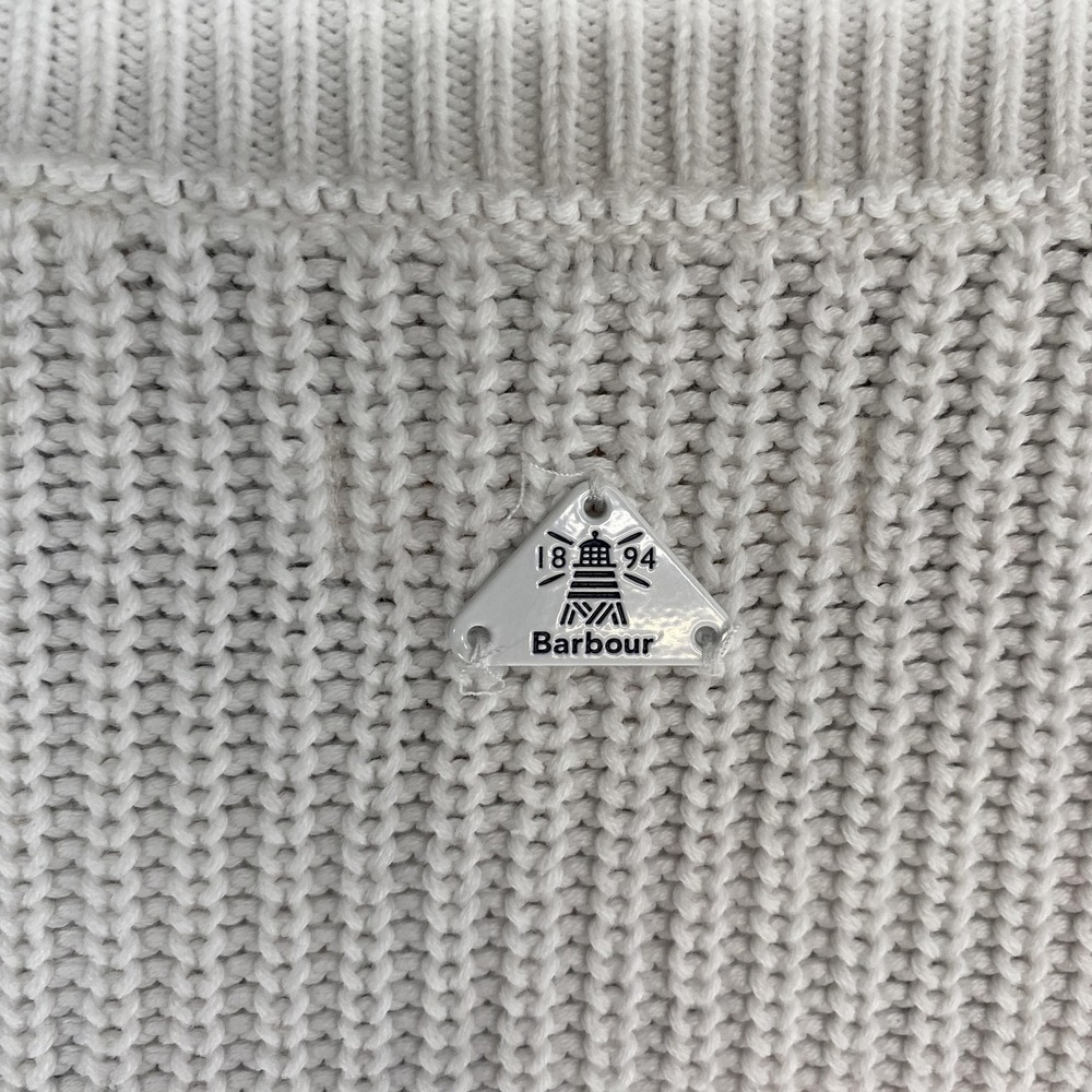 Barbour Promenade Knit Sweater Womens 6 White Striped 100% Cotton Crewneck - Picture 11 of 16